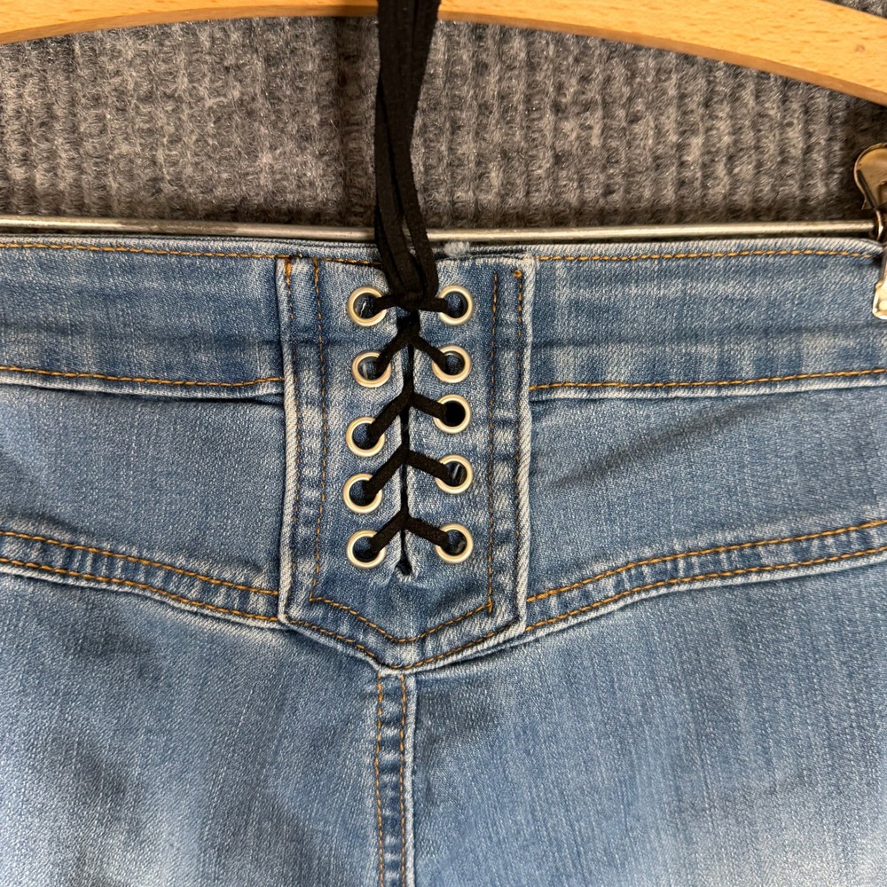 SONG Jeans JR 7 W 28 Blue Lace-Up Back Fit N Flare Denim High Rise Stretch